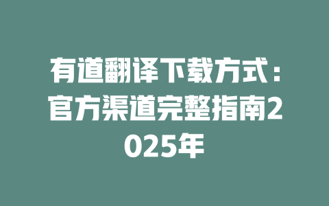 有道翻译下载方式：官方渠道完整指南2025年 一
