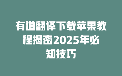 有道翻译下载苹果教程揭密2025年必知技巧 一