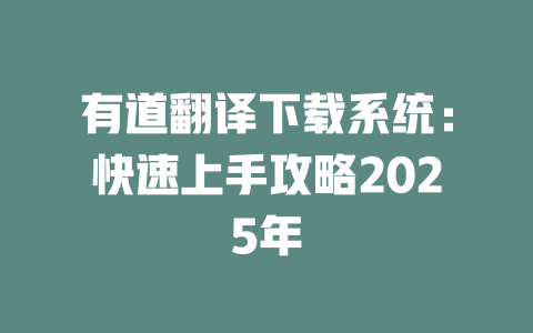 有道翻译下载系统：快速上手攻略2025年 一
