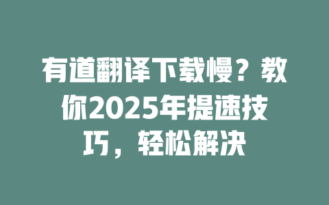有道翻译下载慢？教你2025年提速技巧，轻松解决 一