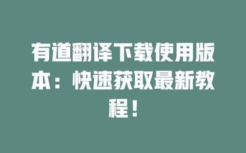 有道翻译下载使用版本：快速获取最新教程！ 一