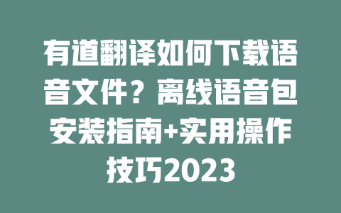 有道翻译如何下载语音文件？离线语音包安装指南+实用操作技巧2023 一