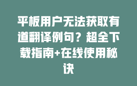 平板用户无法获取有道翻译例句？超全下载指南+在线使用秘诀 一