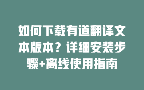 如何下载有道翻译文本版本？详细安装步骤+离线使用指南 一