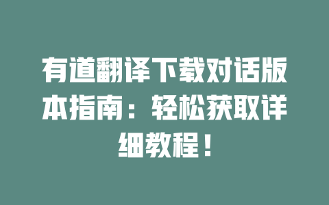 有道翻译下载对话版本指南：轻松获取详细教程！ 一