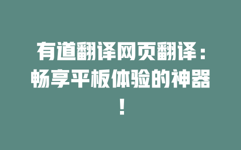 有道翻译网页翻译：畅享平板体验的神器！ 一