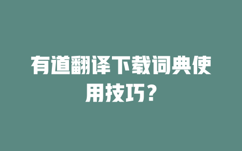 有道翻译下载词典使用技巧？ 一
