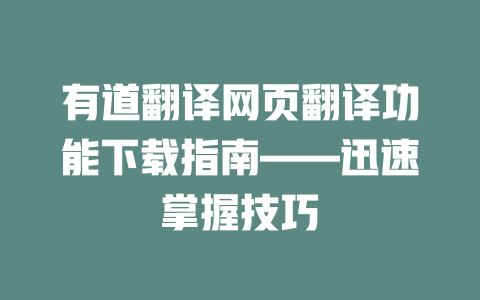 有道翻译网页翻译功能下载指南——迅速掌握技巧 一