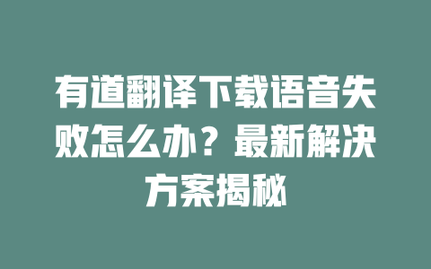 有道翻译下载语音失败怎么办？最新解决方案揭秘 一