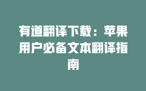 有道翻译下载：苹果用户必备文本翻译指南 一