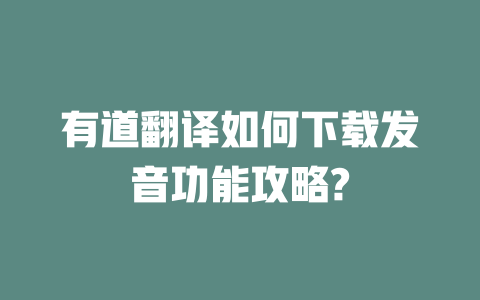 有道翻译如何下载发音功能攻略? 一