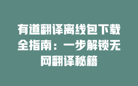 有道翻译离线包下载全指南：一步解锁无网翻译秘籍 一