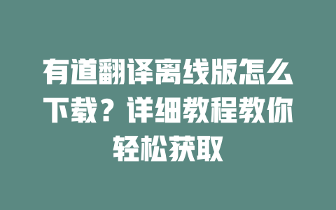 有道翻译离线版怎么下载？详细教程教你轻松获取 一