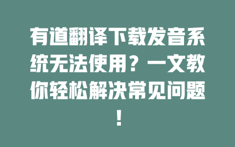 有道翻译下载发音系统无法使用？一文教你轻松解决常见问题！ 一