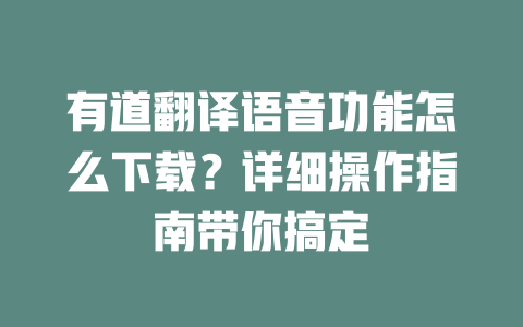 有道翻译语音功能怎么下载？详细操作指南带你搞定 一