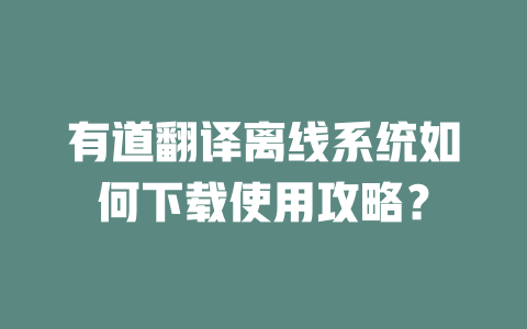 有道翻译离线系统如何下载使用攻略？ 一
