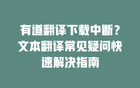 有道翻译下载中断？文本翻译常见疑问快速解决指南 一