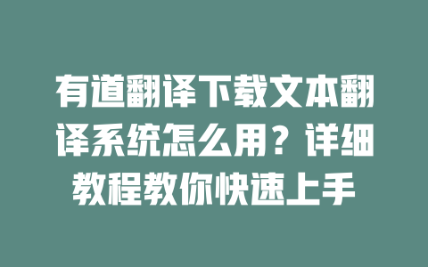 有道翻译下载文本翻译系统怎么用？详细教程教你快速上手 一