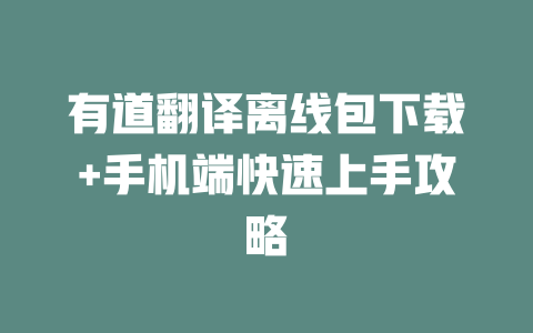 有道翻译离线包下载+手机端快速上手攻略 一