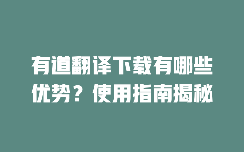 有道翻译下载有哪些优势？使用指南揭秘 一
