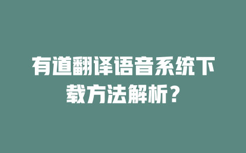 有道翻译语音系统下载方法解析？ 一