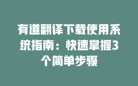 有道翻译下载使用系统指南：快速掌握3个简单步骤 一