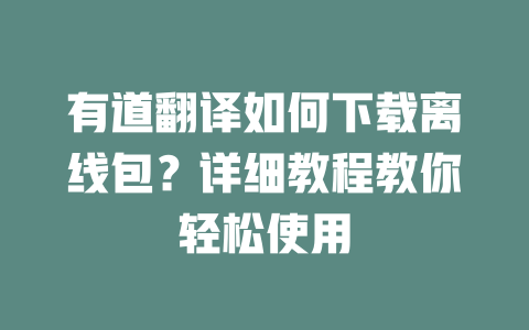 有道翻译如何下载离线包？详细教程教你轻松使用 一