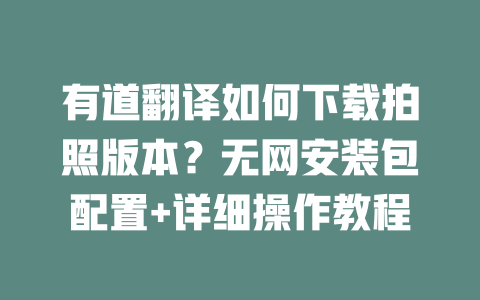有道翻译如何下载拍照版本？无网安装包配置+详细操作教程 一