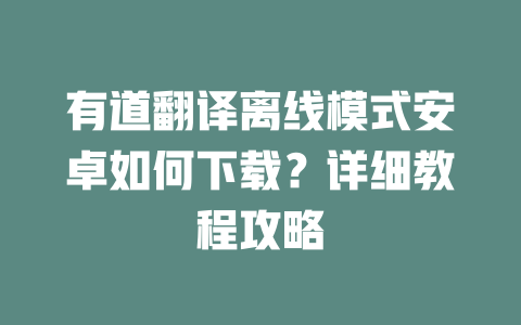 有道翻译离线模式安卓如何下载？详细教程攻略 一
