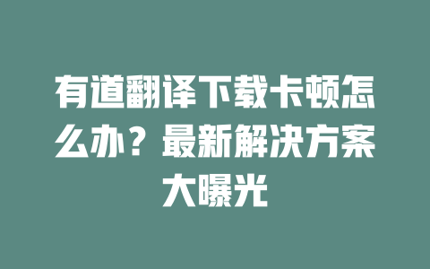 有道翻译下载卡顿怎么办？最新解决方案大曝光 一