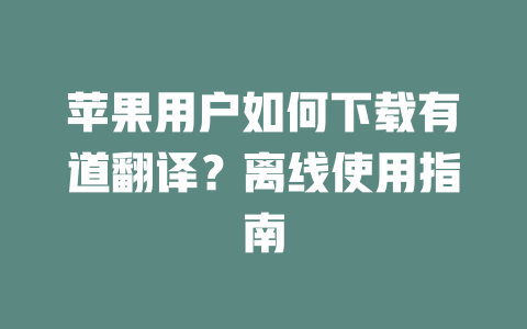苹果用户如何下载有道翻译？离线使用指南 一