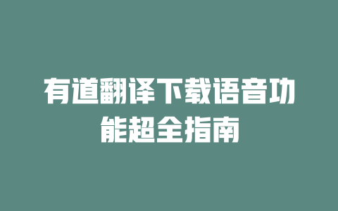 有道翻译下载语音功能超全指南 一