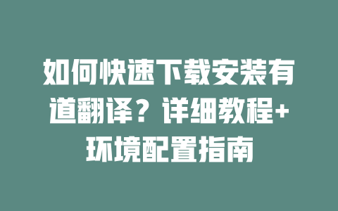 如何快速下载安装有道翻译？详细教程+环境配置指南 一