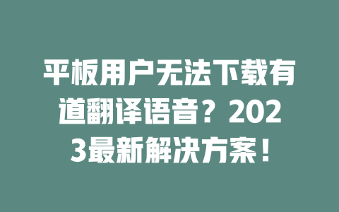 平板用户无法下载有道翻译语音？2023最新解决方案！ 一
